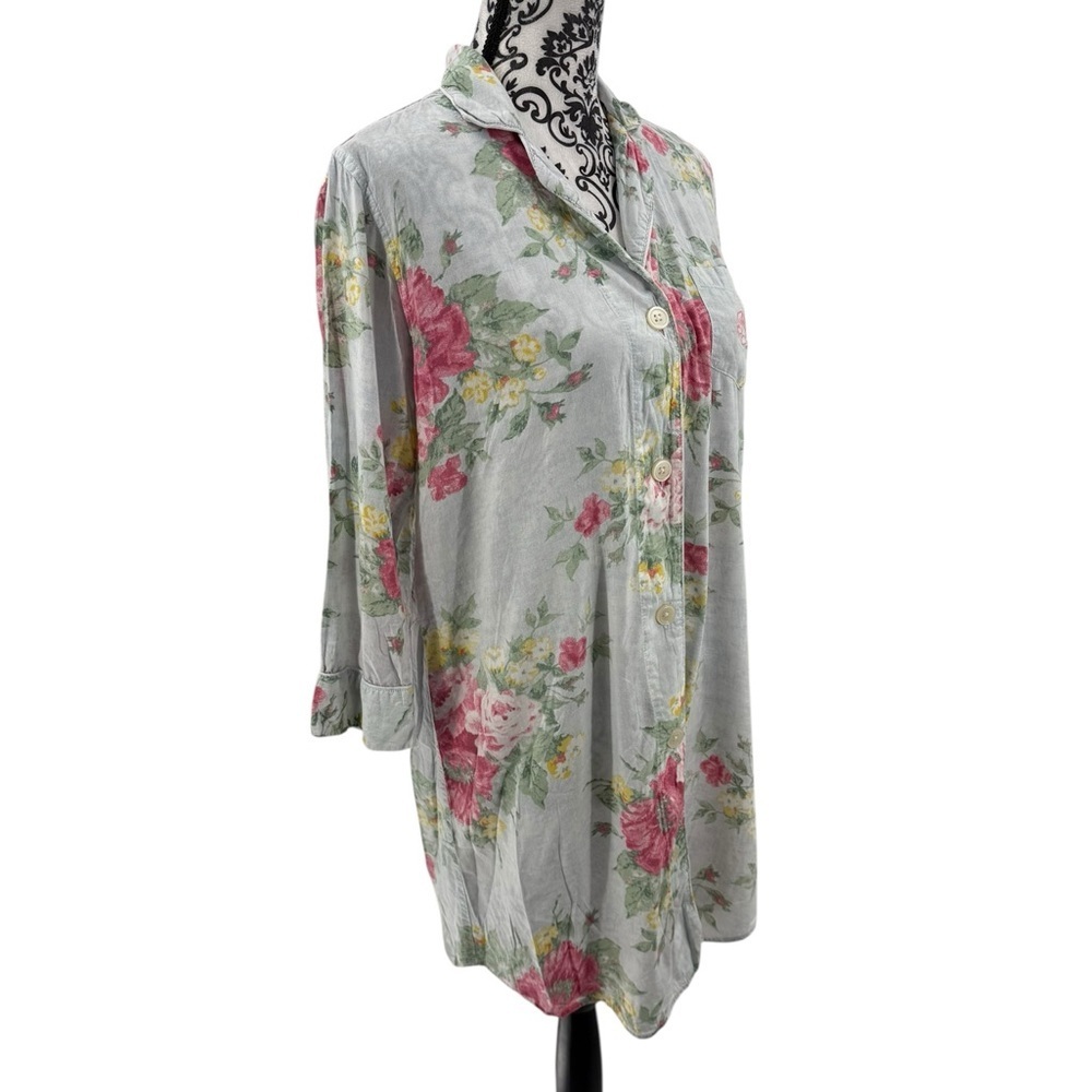 Lauren Ralph Lauren Floral Embroidered Soft Cotton Rayon Button-Up Nightshirt - Picture 6 of 16